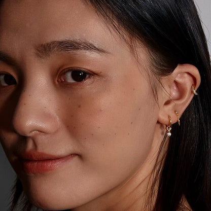 Gold-plated 925 sterling silver Dangle CZ Hoop Earrings