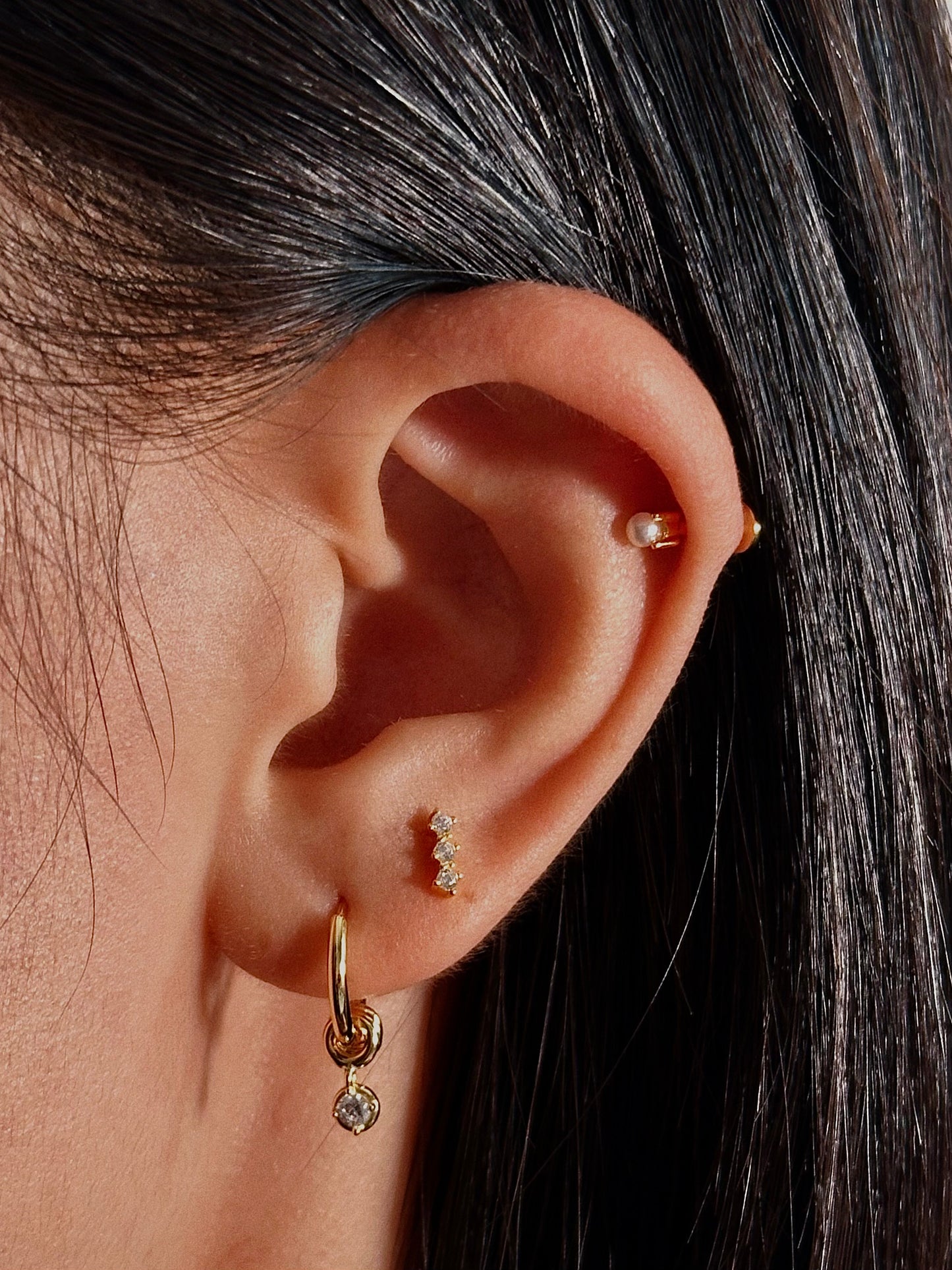 Gold-plated 925 sterling silver Dangle CZ Hoop Earrings