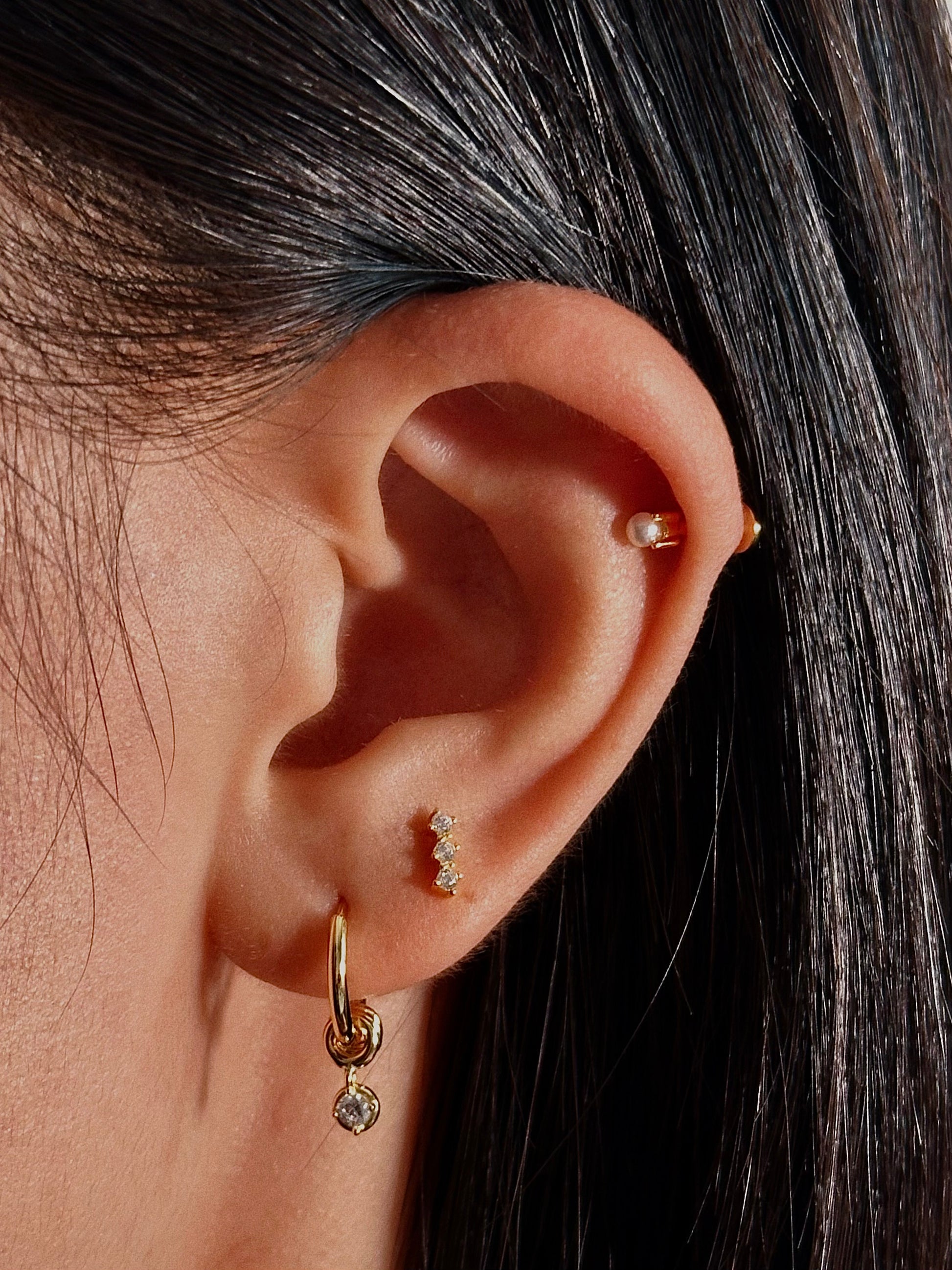 Gold-plated 925 sterling silver Dangle CZ Hoop Earrings