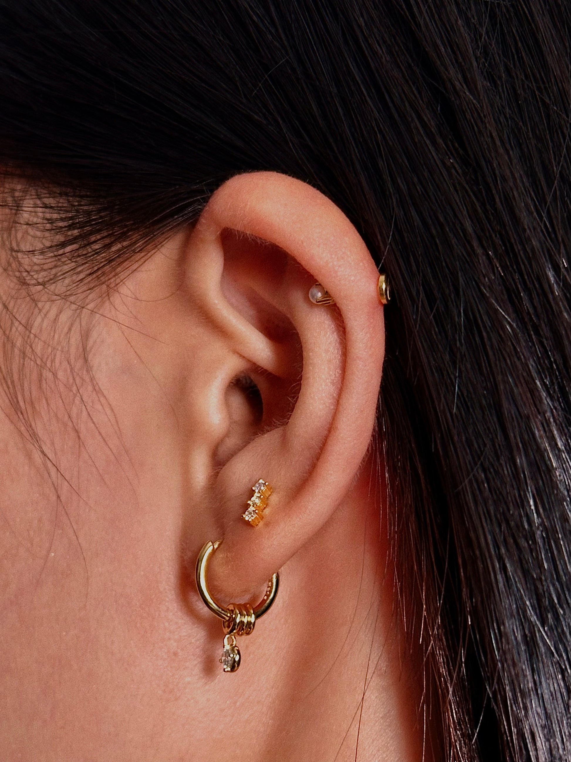 Gold-plated 925 sterling silver Dangle CZ Hoop Earrings