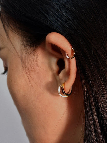 Dual-Tone Gold Silver Hoops