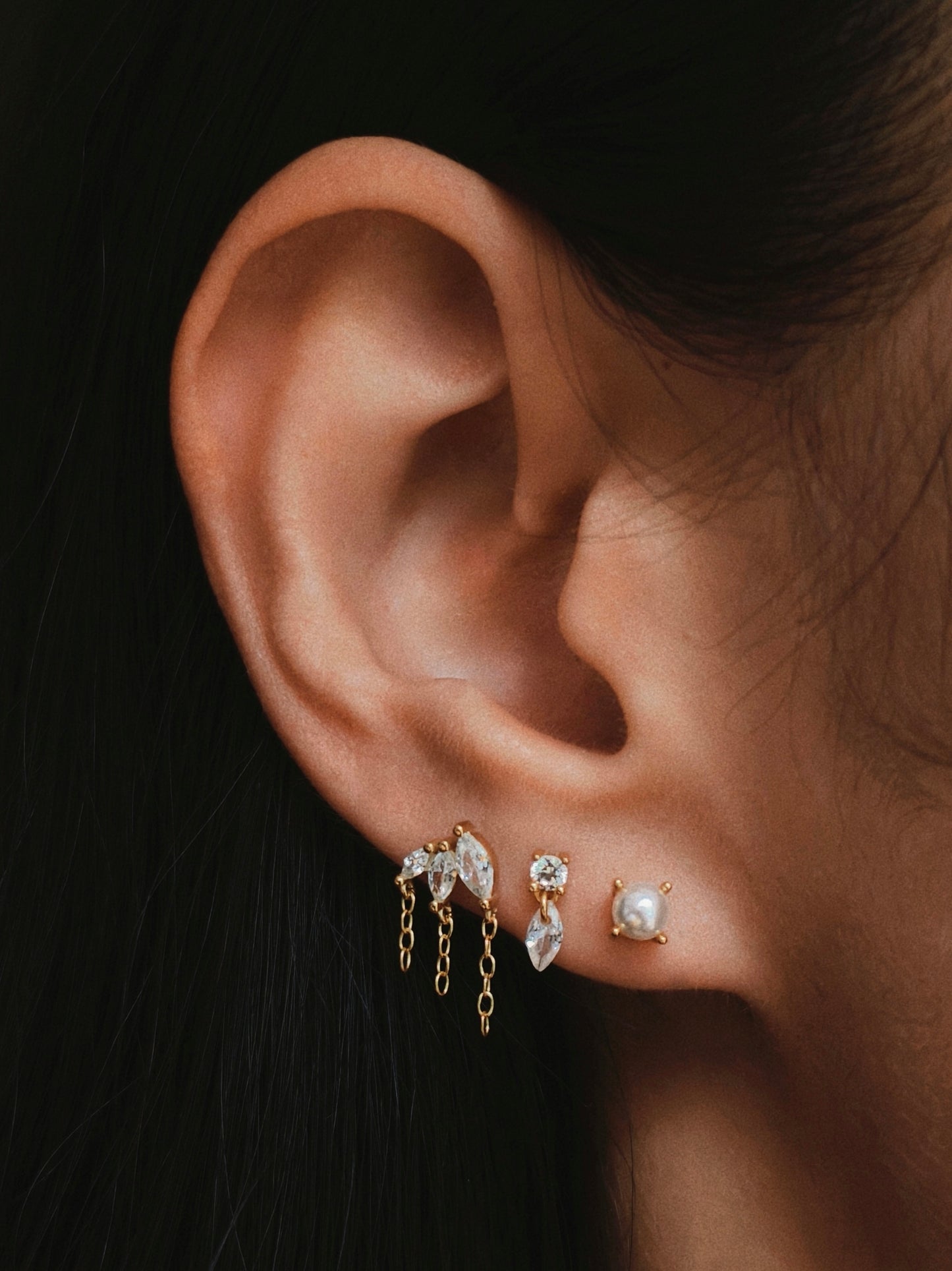 Close-up of 3mm pearl flatback earring