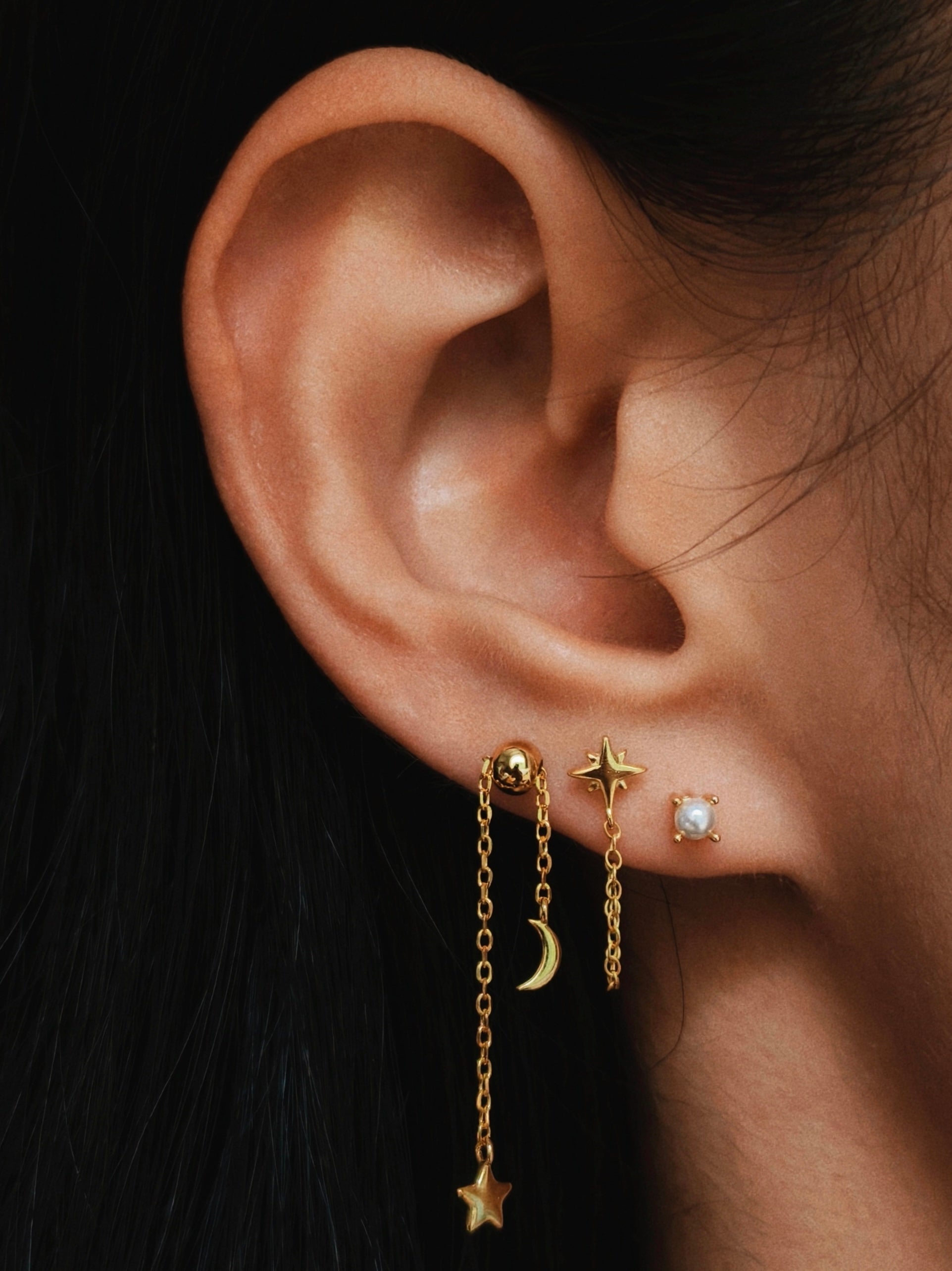 Close-up of 3mm pearl flatback earring