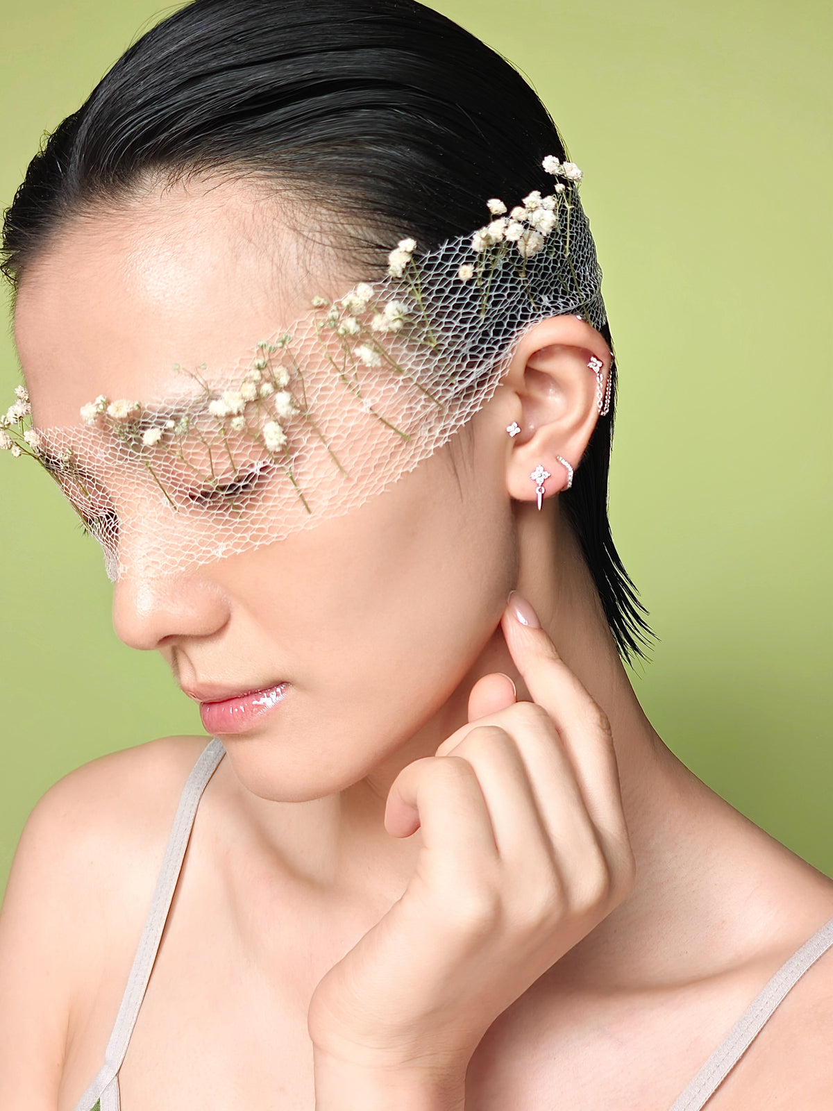 Floral Chain Flatback Earring