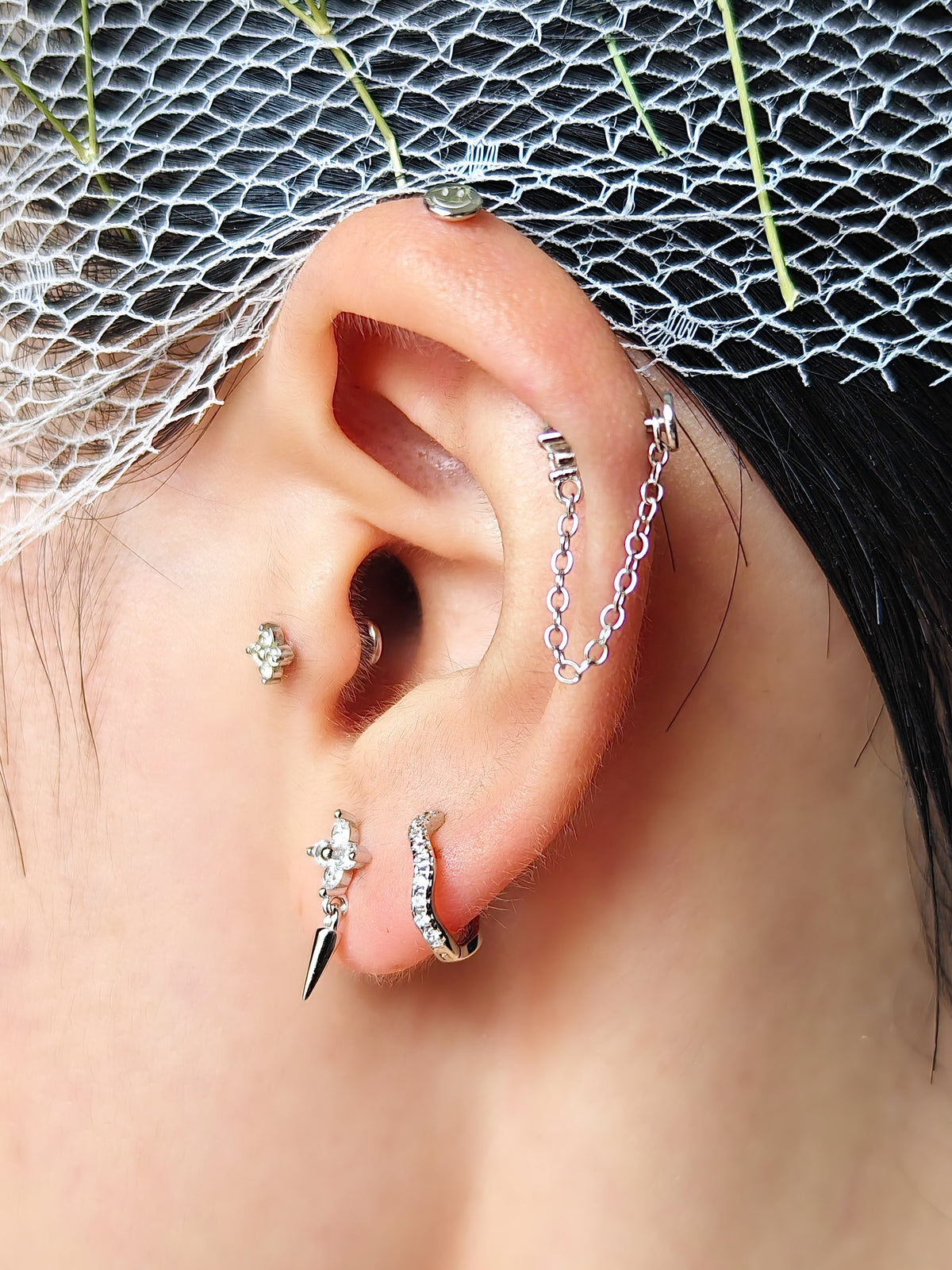 Floral Chain Flatback Earring