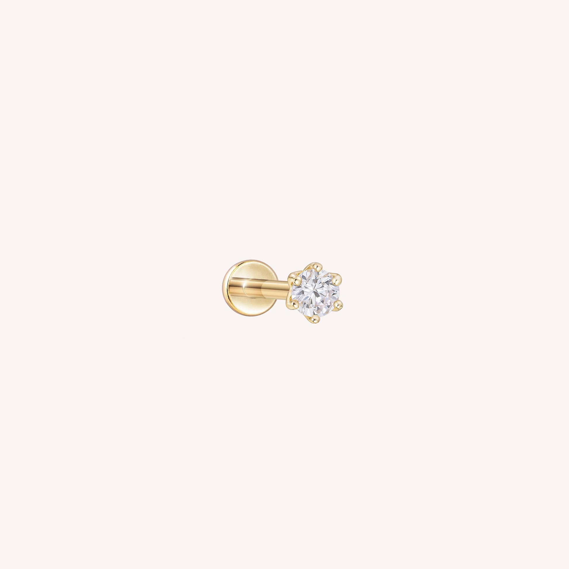 A Pierce of Life 6-Prong Cubic Zirconia Flat back Stud Earring 14K Gold Plated