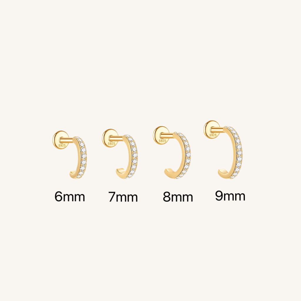 CZ Pavé Huggie Earrings with Flatback – 925 Sterling Silver & 18k Gold Plated | 6-9mm Sizes