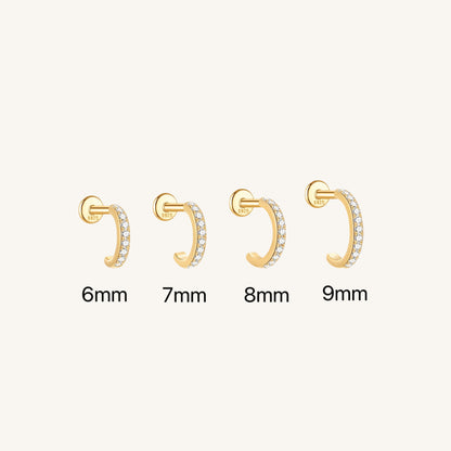 CZ Pavé Huggie Earrings with Flatback – 925 Sterling Silver & 18k Gold Plated | 6-9mm Sizes