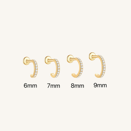 CZ Pavé Huggie Earrings with Flatback – 925 Sterling Silver & 18k Gold Plated | 6-9mm Sizes