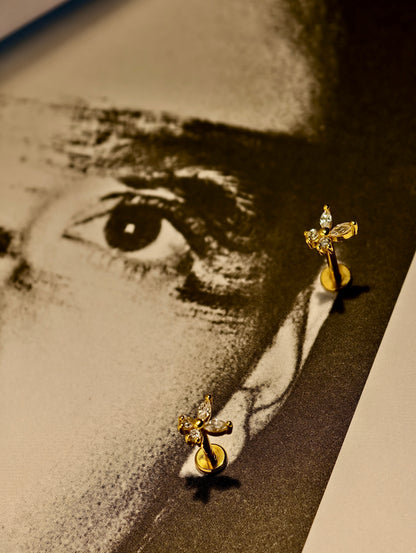 Gold-plated 925 sterling silver Butterfly Flatback Earring