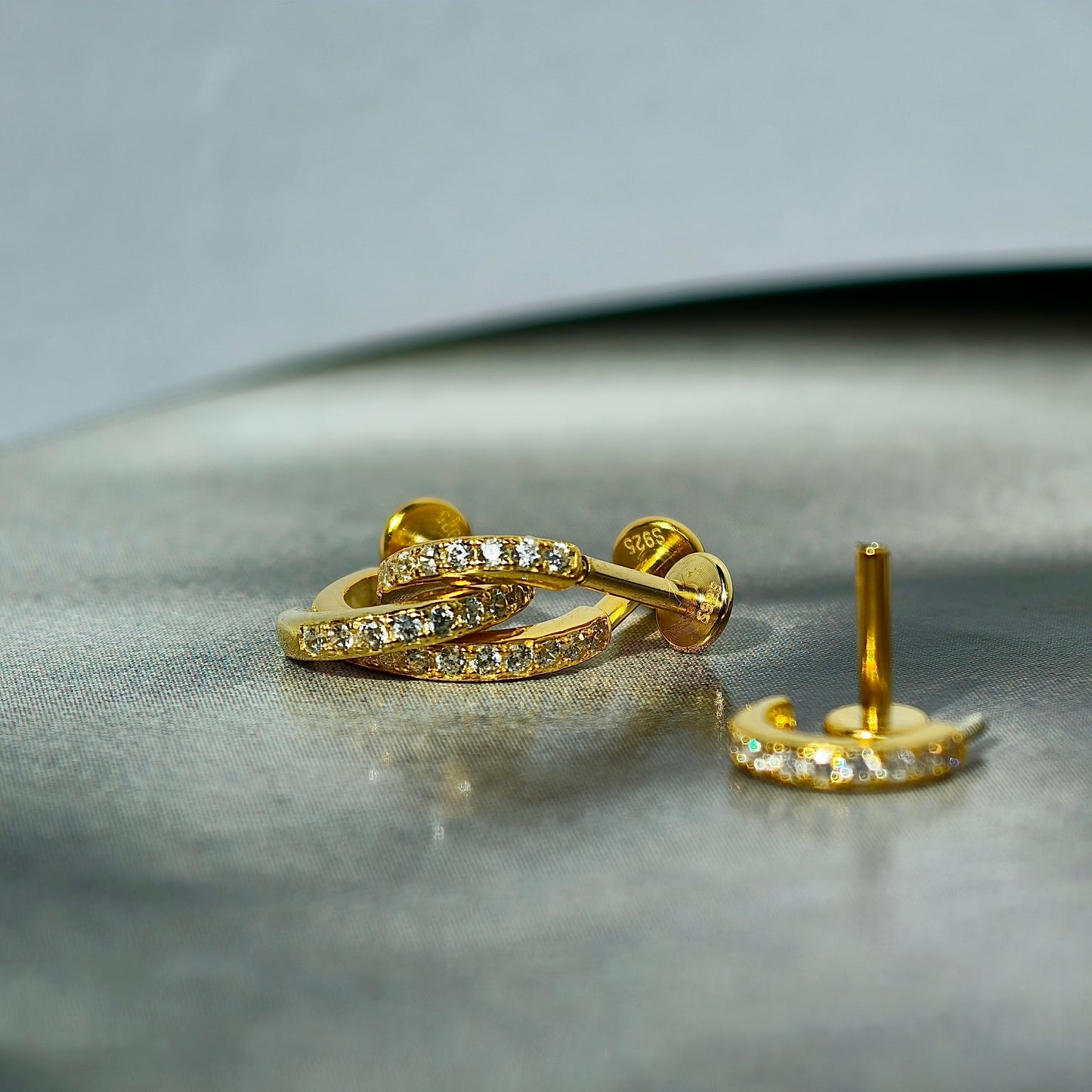 Lifestyle Shot of CZ Pavé Huggie Flatback Earring