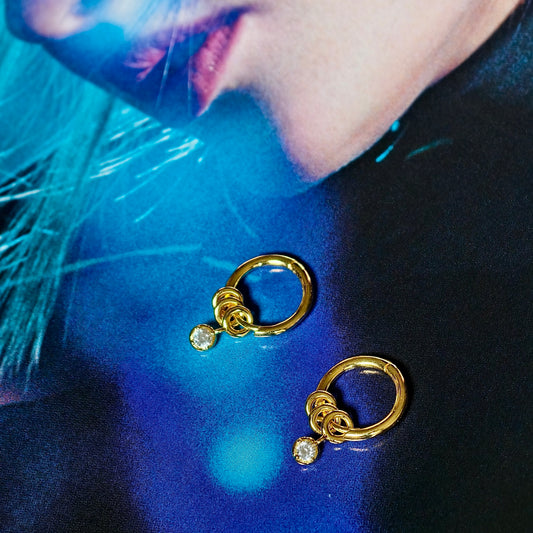 Gold-plated 925 sterling silver Dangle CZ Hoop Earrings