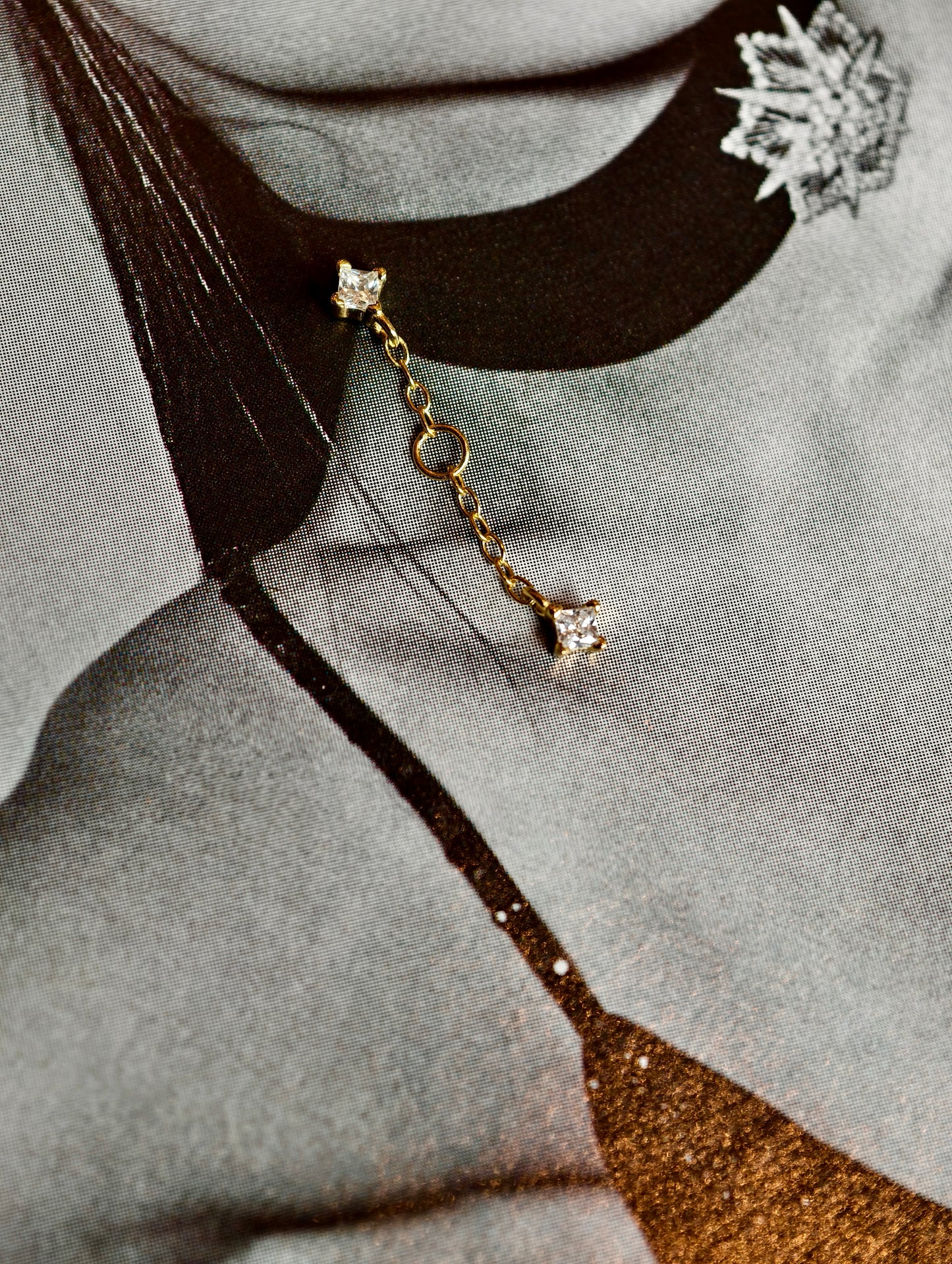 CZ Dangle Chain Flatback Earring