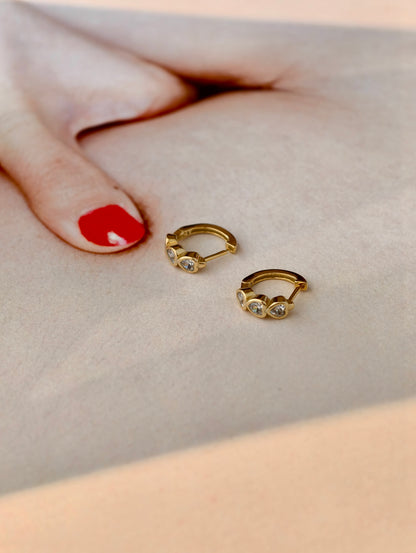 Gold-plated 925 sterling silver Trinity Heart Huggie Hoops