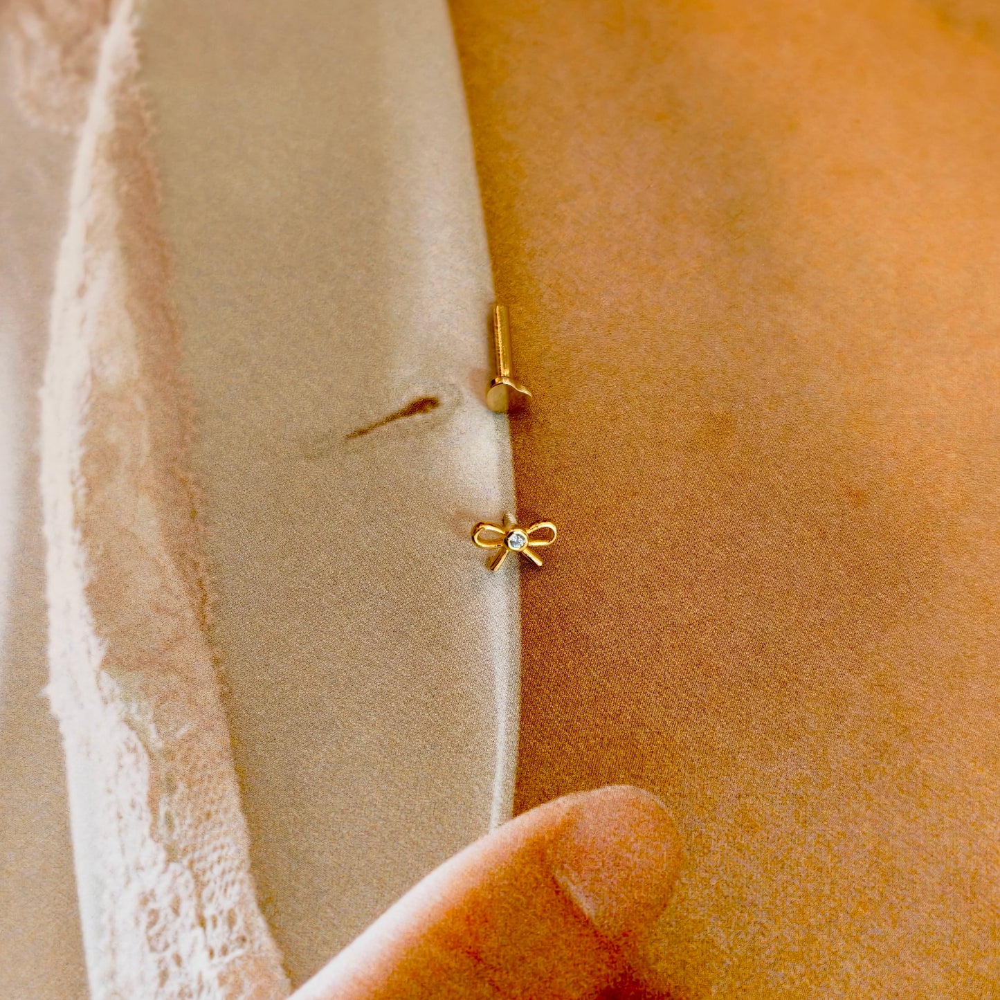Gold-plated 925 sterling silver Mini CZ Bow Flatback Earring