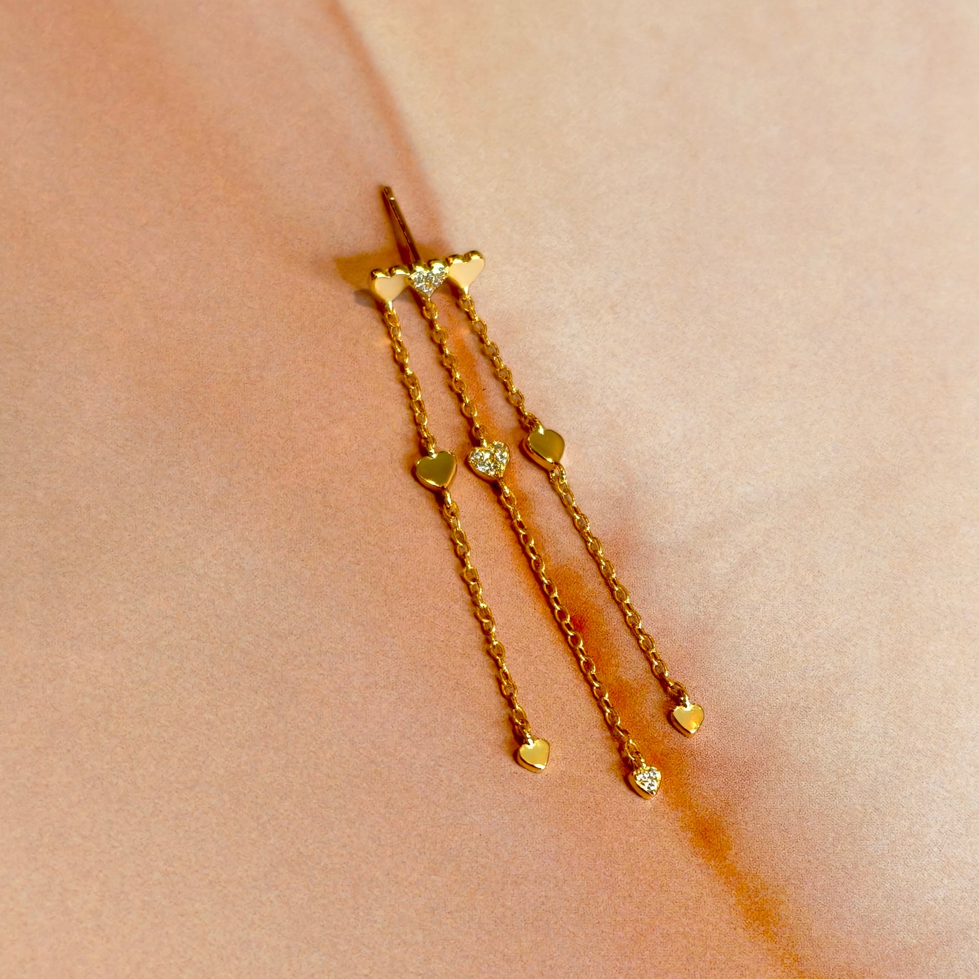 Gold-plated 925 sterling silver Tassel Heart Chain Stud Earrings