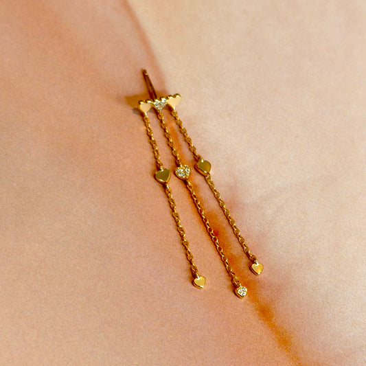 Gold-plated 925 sterling silver Tassel Heart Chain Stud Earrings