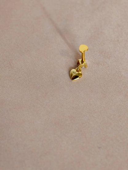 Gold-plated 925 sterling silver CZ Dangle Heart Flatback Earring