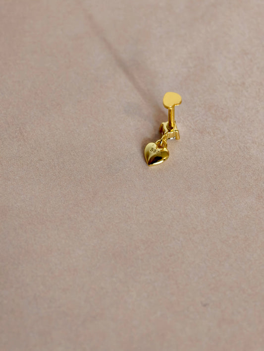 Gold-plated 925 sterling silver CZ Dangle Heart Flatback Earring