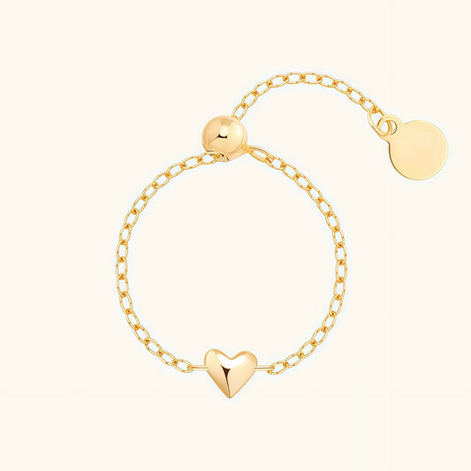 Gold-plated 925 sterling silver Adjustable Heart Chain Ring