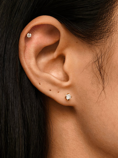 Gold-plated 925 sterling silver Classic 4-Prong Moissanite Flatback Earring