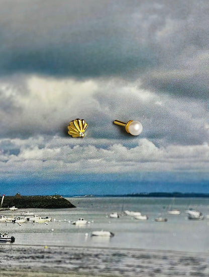 Gold-plated 925 sterling silver Birth of Venus Pearl Flatback Earring