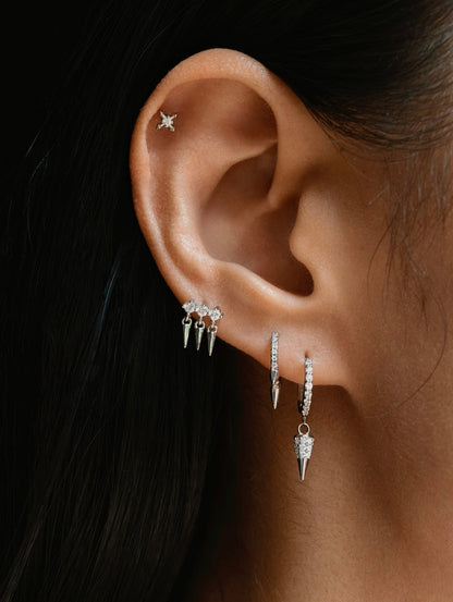 Gold-plated 925 sterling silver Triple Spike CZ Flatback Earring