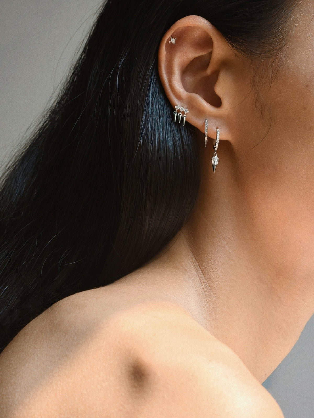 Gold-plated 925 sterling silver Triple Spike CZ Flatback Earring