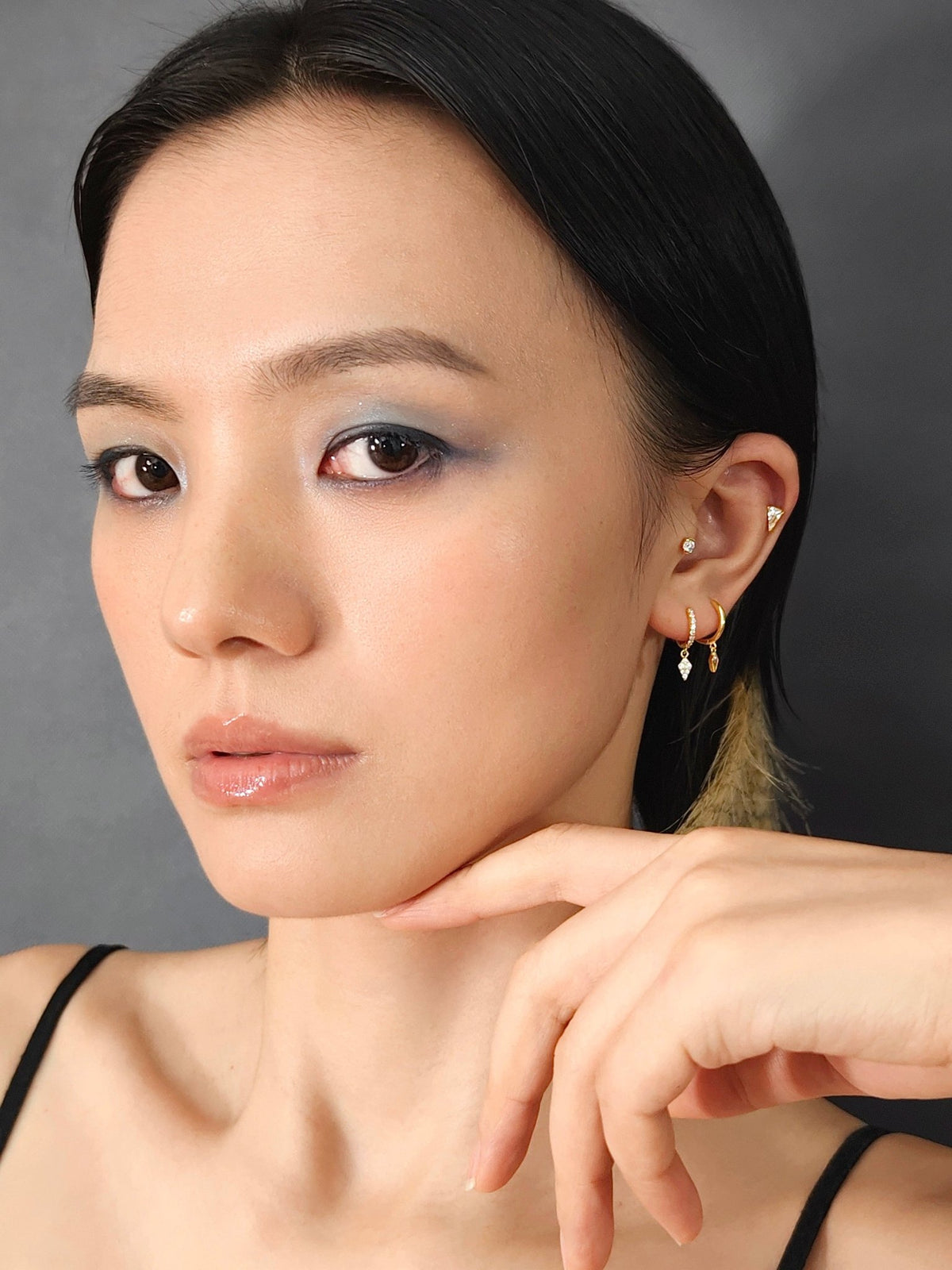 Gold-plated 925 sterling silver Trinity Edge CZ Flatback Earring