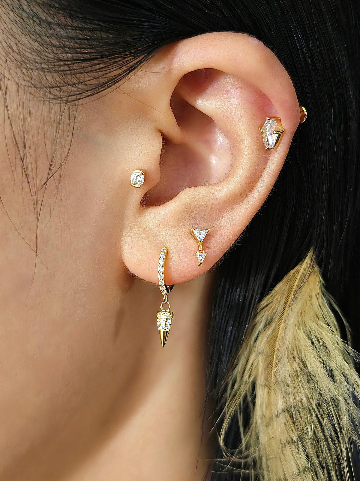 Gold-plated 925 sterling silver Riot Bullet Hoop Earrings