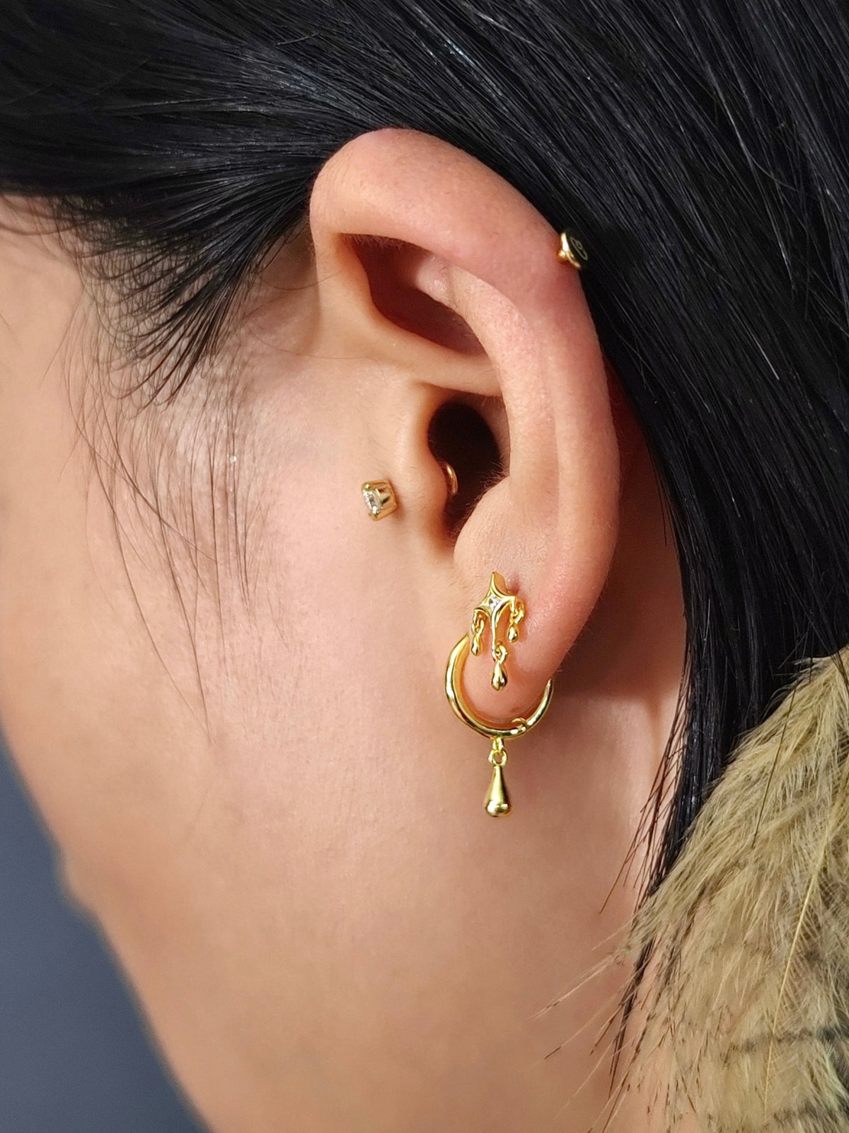 Gold-plated 925 sterling silver Sacred Tears Flatback Earring