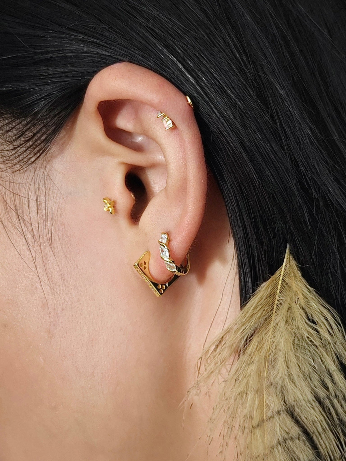 Gold-plated 925 sterling silver Facet Blade Hoop Earrings