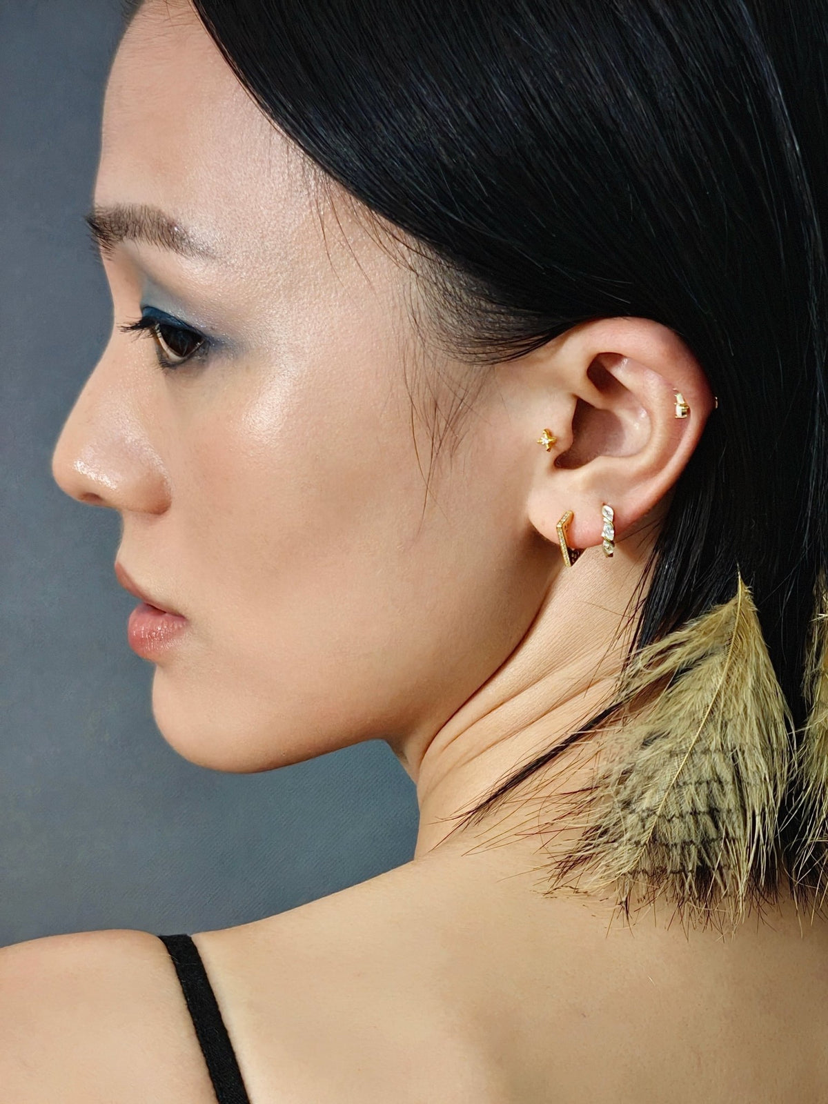 Gold-plated 925 sterling silver Facet Blade Hoop Earrings