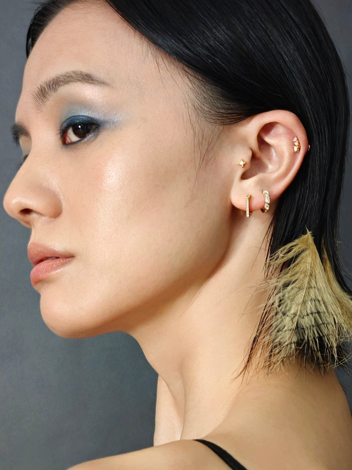 Gold-plated 925 sterling silver Facet Blade Hoop Earrings