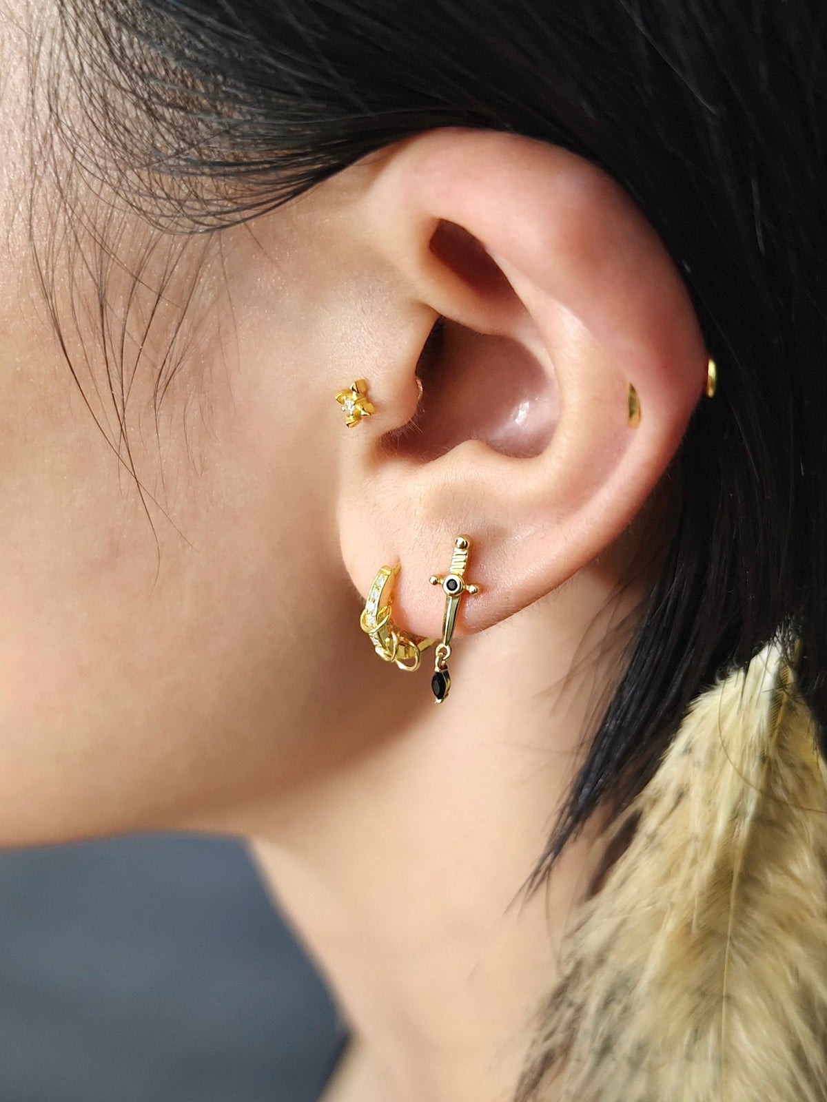 Gold-plated 925 sterling silver Interlock Pavé Hoop Earrings