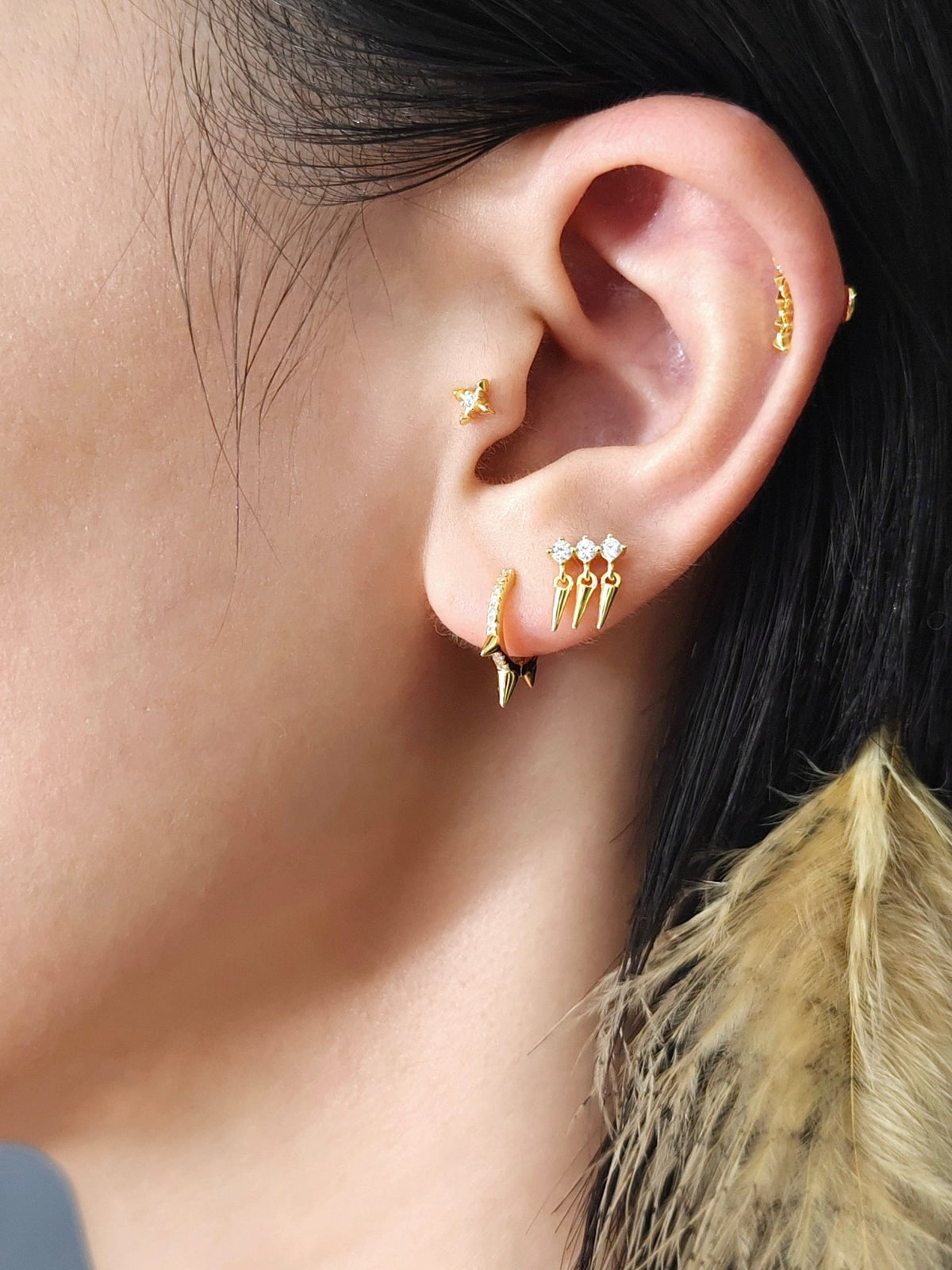 Gold-plated 925 sterling silver Anarchy Spike Hoop Earrings