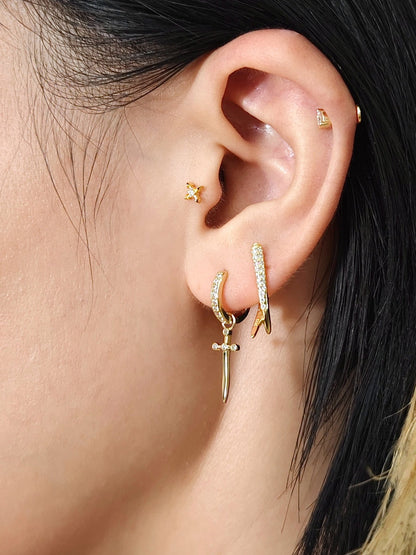 Gold-plated 925 sterling silver Velvet Dagger Hoop Earrings