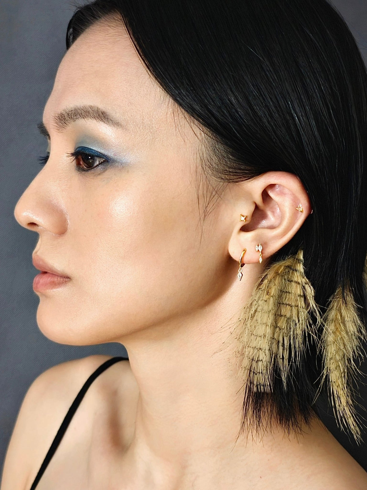 Gold-plated 925 sterling silver Marquise CZ Dangle Flatback Earring
