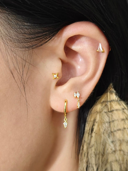 Gold-plated 925 sterling silver Marquise CZ Dangle Flatback Earring