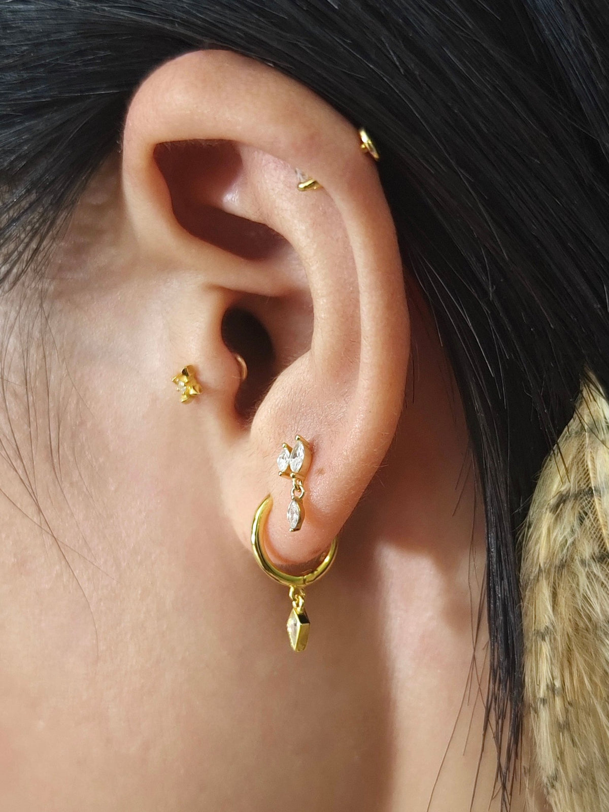 Gold-plated 925 sterling silver Marquise CZ Dangle Flatback Earring
