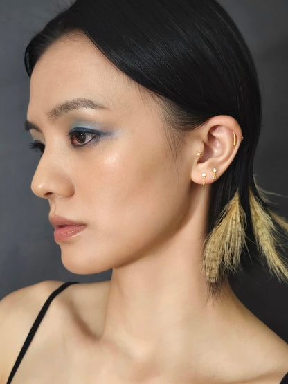 Gold-plated 925 sterling silver Crescent Duo Bar Flatback Earring