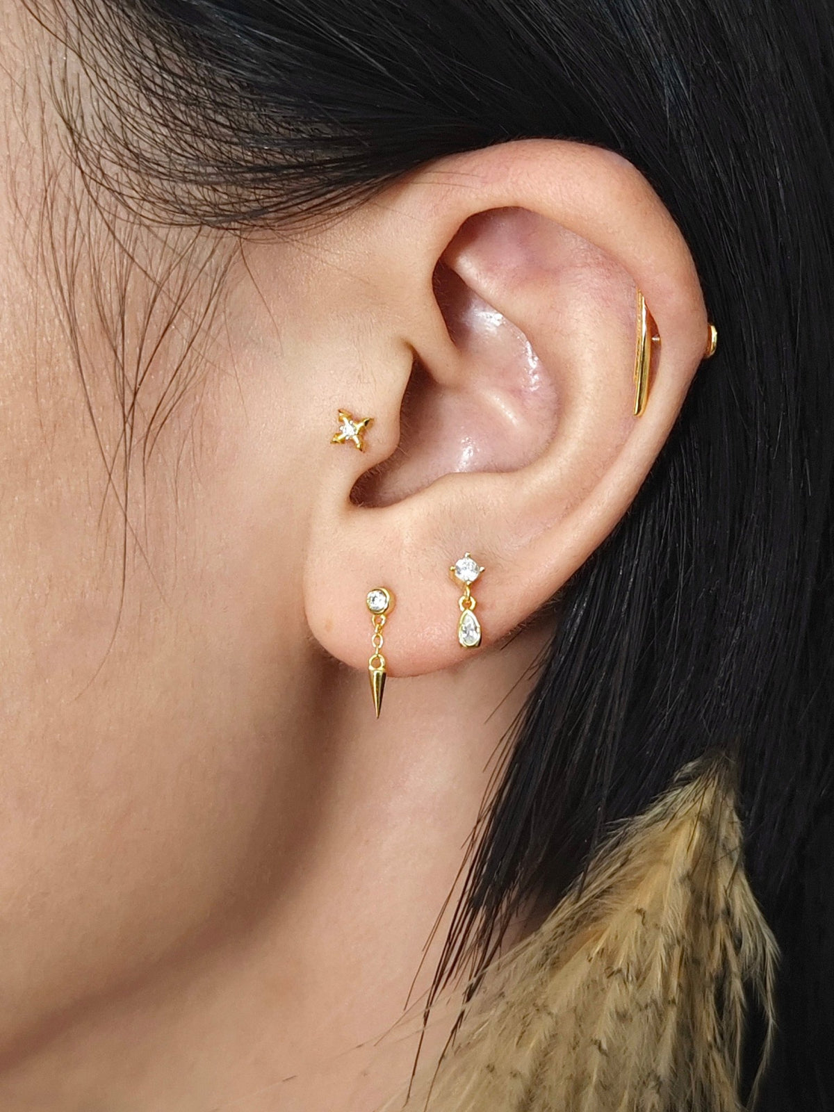 Gold-plated 925 sterling silver Crescent Duo Bar Flatback Earring
