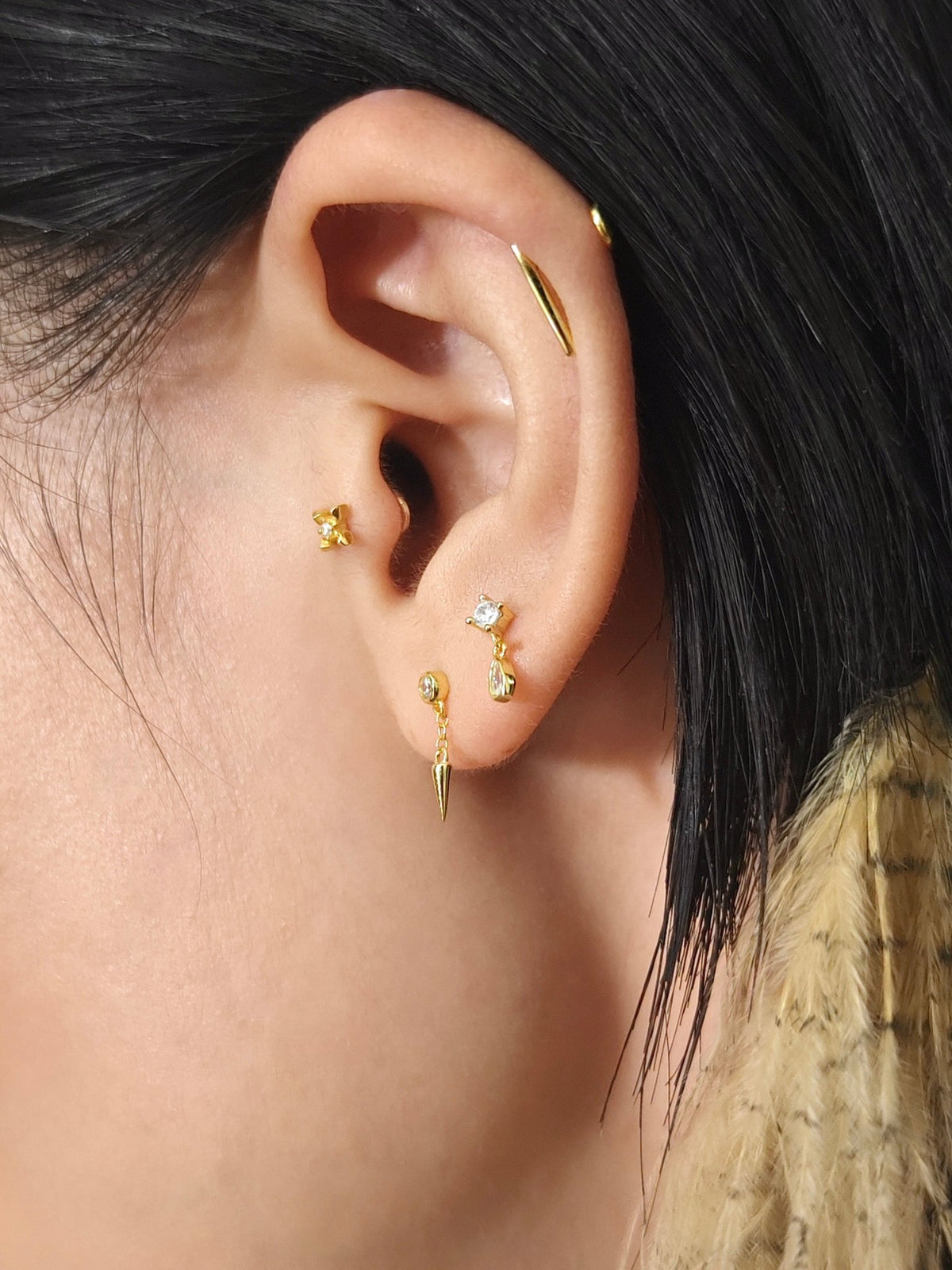 Gold-plated 925 sterling silver Crescent Duo Bar Flatback Earring