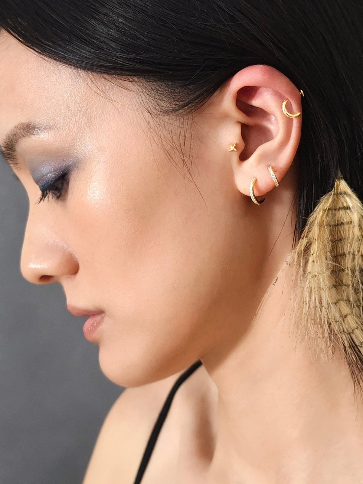 Gold-plated 925 sterling silver CZ Pavé Huggie Flatback Earring