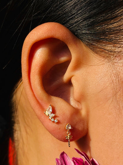 Gold-plated 925 sterling silver Dragonfly's Touch Flatback Earring