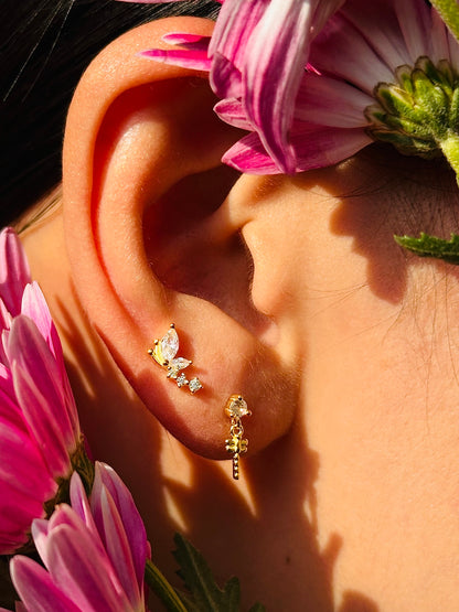 Gold-plated 925 sterling silver Dragonfly's Touch Flatback Earring