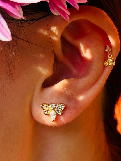 Gold-plated 925 sterling silver Honeybee Brilliance Flatback Earring