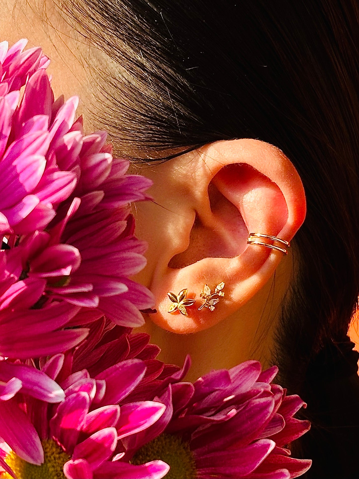 Gold-plated 925 sterling silver Bauhinia Blossom Flatback Earring