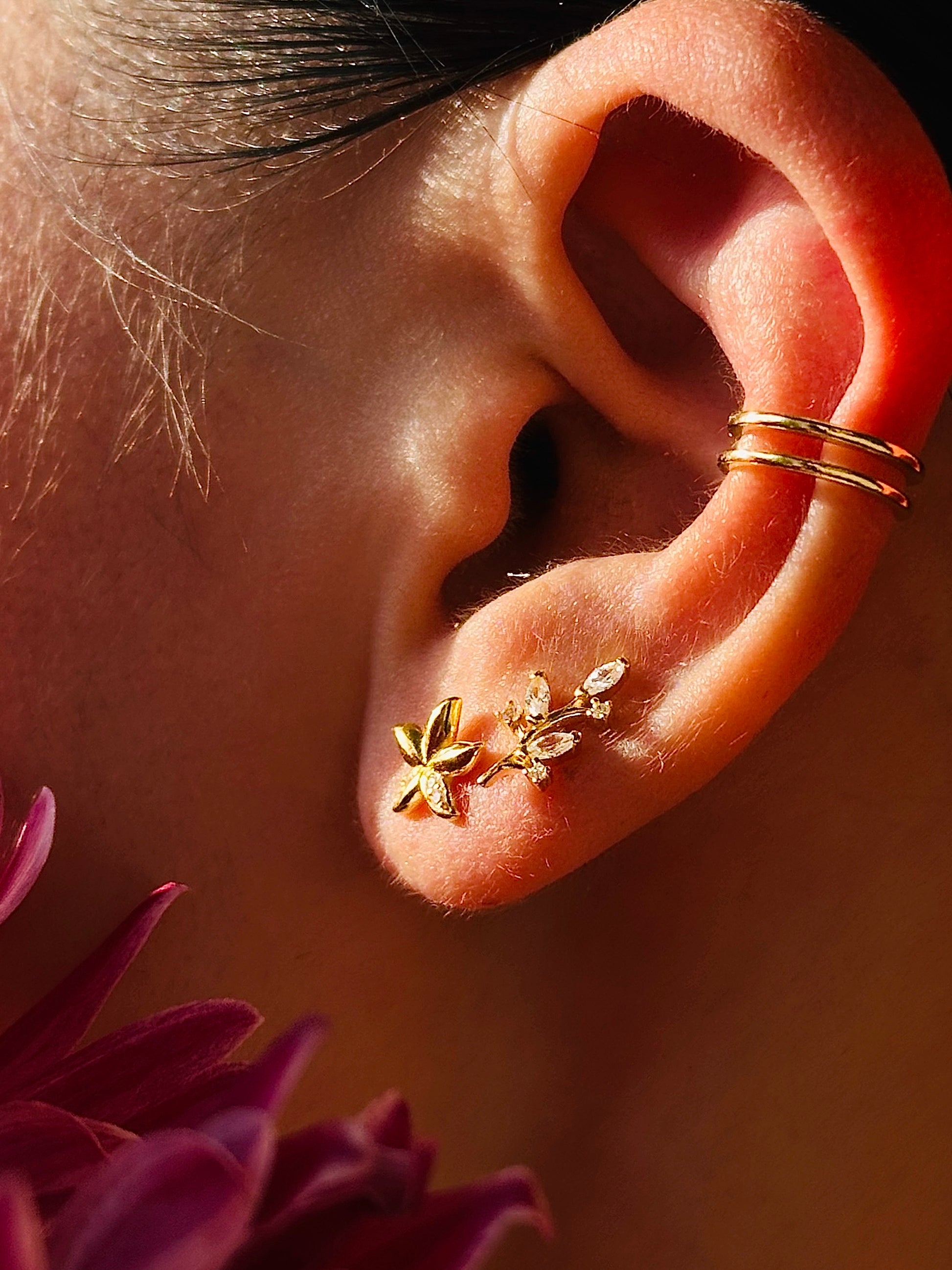 Gold-plated 925 sterling silver Bauhinia Blossom Flatback Earring