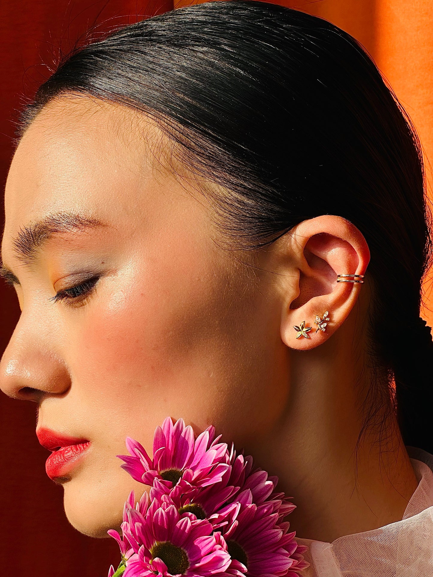 Gold-plated 925 sterling silver Bauhinia Blossom Flatback Earring